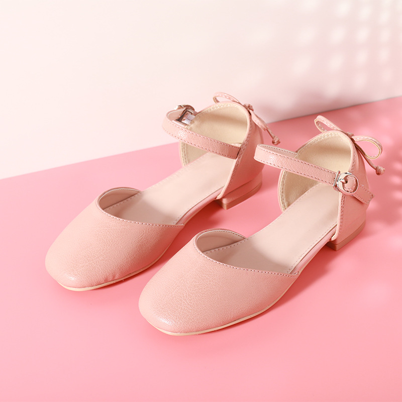 

2020 New Children's Girls Baotou Shoes Children's Princess Sandals Fashion Bowknot Female High Heels Party Wedding, Pink