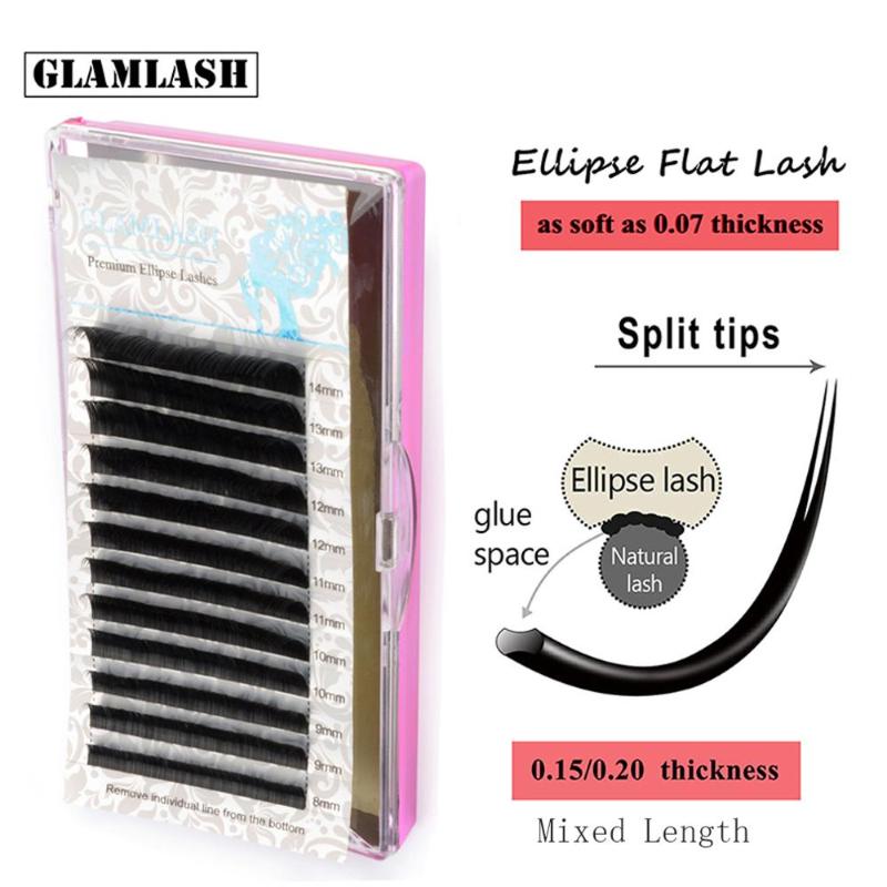 

GLAMLASH High Quality 8~14 Mixed Ellipse False Eyelash Extensions Soft Thin Split Tips Flat Roots Saving Time Mink False Lashes