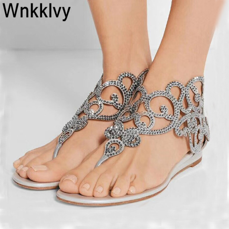 

Flat gladiator sandals women summer chic rhinestone flipflops bling bling crystal clip toe runway beach vacation seaside shoes, Black