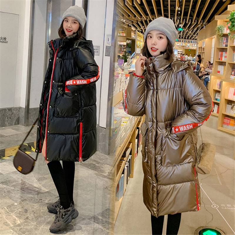 

Long Down Jacket Female 2019 Winter Korean Fashion Hit Color Puffer Jacket Women Loose Cotton Clothes Plus Size Parka New f1701, Black
