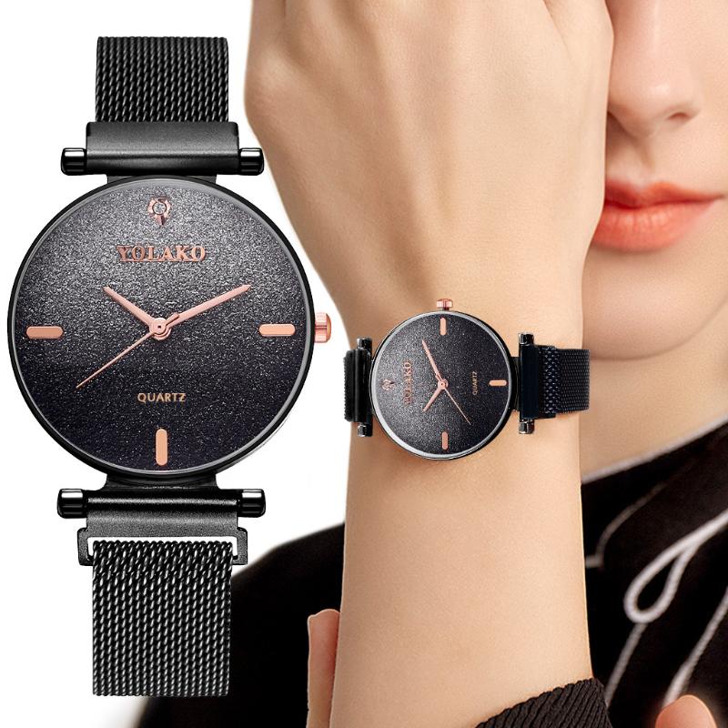 

Dropshipp Brand Rose Gold Women Watch Magnetic Starry Sky Laies Wrist Watch Mesh Female Clock For, Black