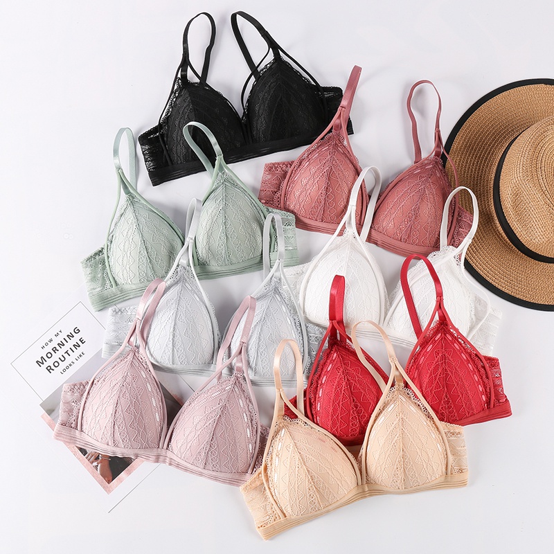 

Seamless Deep V Lace Bra Wireless Thin Underwear Sexy Lingerie Soft Push Up Bras For Women, Beige