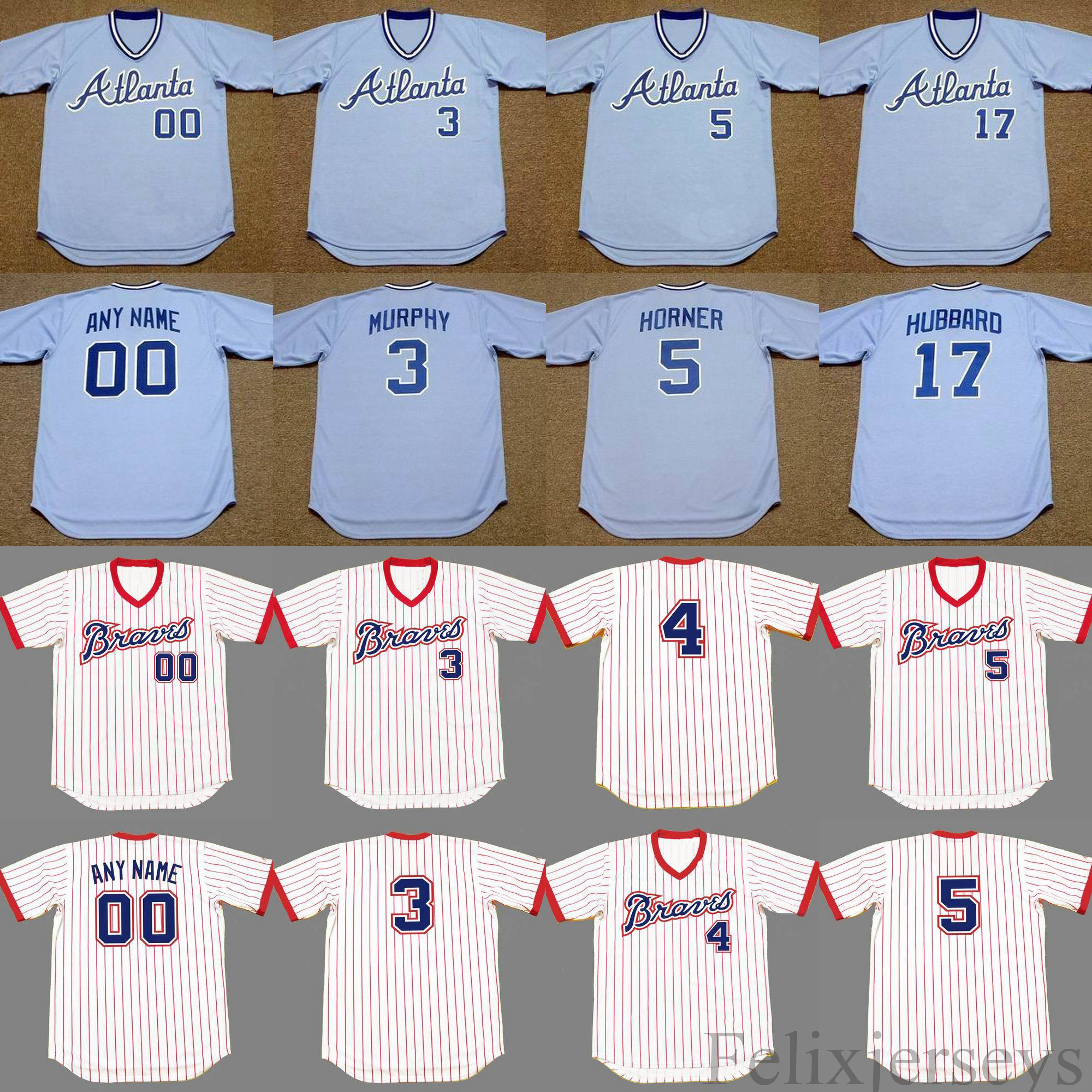 

BOB HORNER GLENN HUBBARD RETT BUTLER PHIL NIEKRO GARY MATTHEWS CITO GASTON DALE MURPHY BIFF POCOROBA AL HRABOSKY Baseball Jersey, 4 biff pocoroba