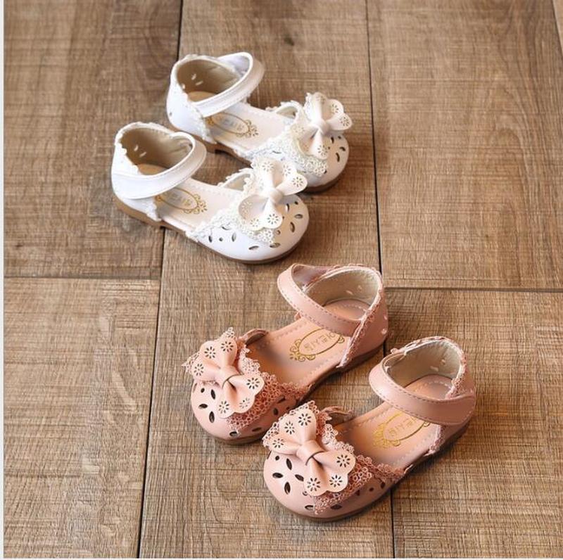 

Newest Summer Kids Shoes 2020 Fashion Leathers Sweet Children Sandals For Girls Toddler Baby Breathable Hoolow Out Bow Shoes, Pink