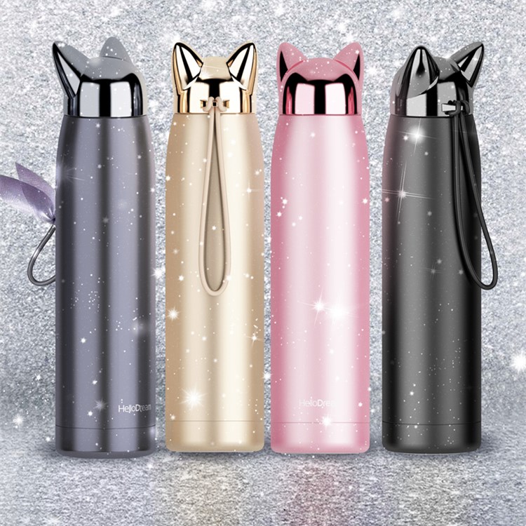 

320ml Vacuum cup Thermos water Bottle Stainless Steel Vacuum Flasks Cute Cat Fox Ear Coffee Tea Milk Travel Mug Drinkware T2I5727, As show