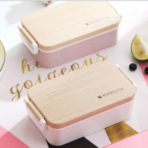 

2019 Wholesales Hot salesShapeRectangular wooden lunch box factory direct double buckle tableware lunch box student office worker portable