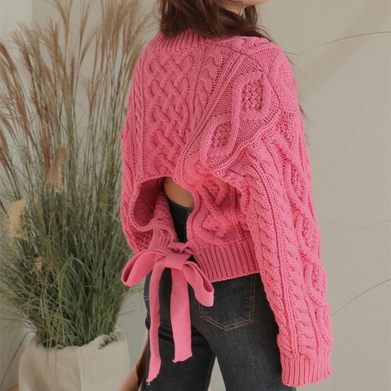 

Lace-Up Design Knitted Sweater Women Sexy Backless Twist Sweater Pullover Pullovers Korea Long Sleeve Jumper, Beige