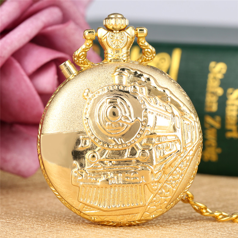 

Steampunk Silver/Gold/Bronze LED Watch 3D Steam Train Locomotive Design Men Women Quartz Analog Pocket Watch with FOB Pendant Chain Gift