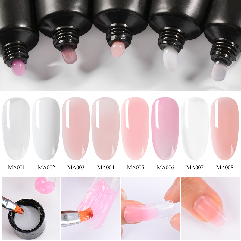 

Nail Gel MEET ACROSS Poly Extention Kit Art French Clear Pink Color Tip Form Crystal Uv Slice Brush, W3117