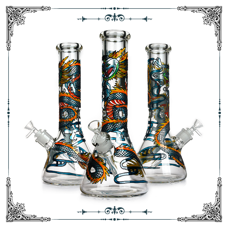 

7mm thick beaker glass bong hand drawing dragon art Glass water Pipes Smoking Pipe ice catcher Glass water bongs Hookah oil rigs beaker
