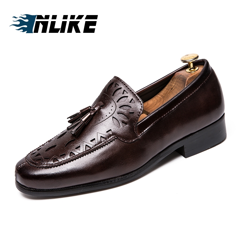 

INLIKE Tassel Men Bullock Dress Shoes Leather Fashion Brogue Wedding Shoes Oxford For Men, Black