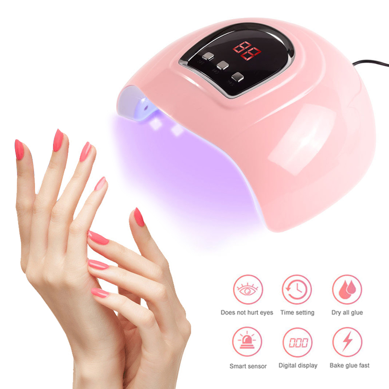 

54W LED Nail Lamp for Manicure Auto-Sensing Nail Dryer Machine For Curing UV Gel Polish With LCD Display 30/60/90s Timer, Pink a