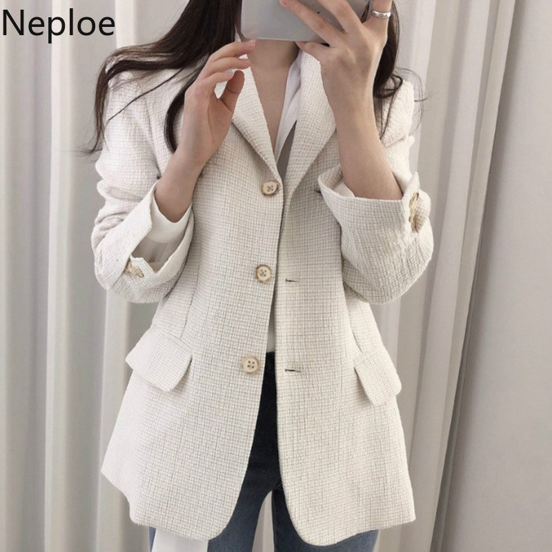 

Neploe Tweed Women Blazer Coat Long Sleeve Notched Elegant Jacket 2019 Autumn Korean Single Breasted Blazer Office Outwear 54382, Black