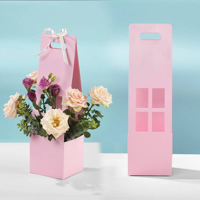 

Portable Flower Box Pink White Waterproof Kraft Paper Bag For Florist Packing Box Valentine's Day Flower Gift Packing Decoration