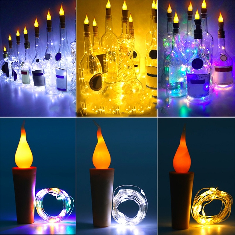 

2M 20 LED Candle String Lights Silver Wire Garland Bottle Lamp Battery Powered Fairy Lights For Wedding Christmas Holiday Decoration