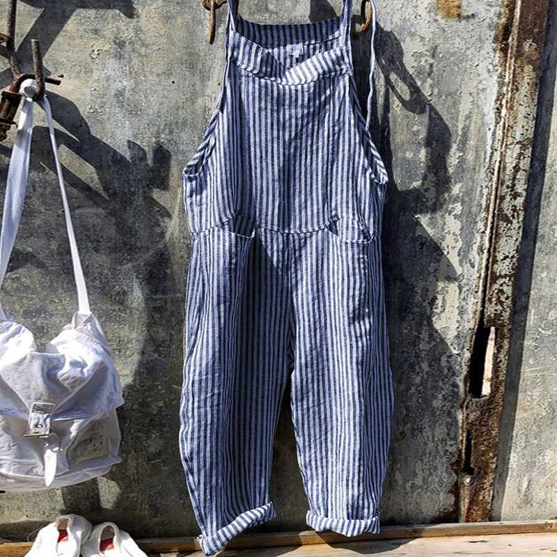 

Men Women Strip Dungarees Harem Strap Pant Loose Jumpsuit Baggy Trousers cotton Linen Fashion Overalls Sports Jumpsuit /2, Blue