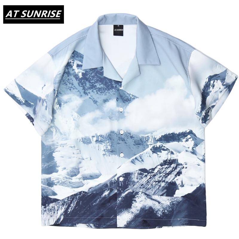 

Hip Hop men Shirt Snow mountain print Streetwear Mens Hawaiian Shirt Harajuku Summer Beach Hawaii Thin Short Sleeve, White