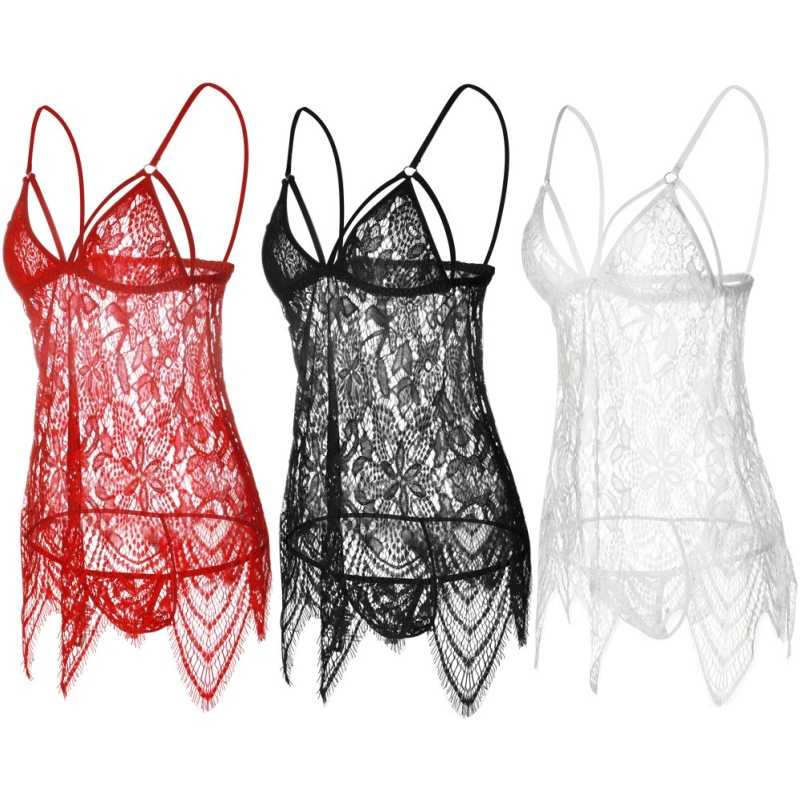 Sensail Pyjama dentelle couture chemise de nuit dames dentelle v-cou arc sous-v/êtements pyjama sous-v/êtements robe string chemise de nuit
