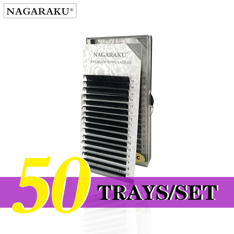 

NAGARAKU 50 Trays/set J B C D Curl Length 7-15mm Mixed In One Tray Eyelash Extensions Individual Faux Mink Eyelash Lashes