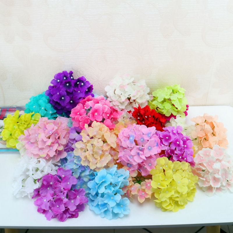 

20pcs artificial flower silk hydrangea simulation wedding bouquet hydrangea head wedding flower wall ball prop decoration, Pink