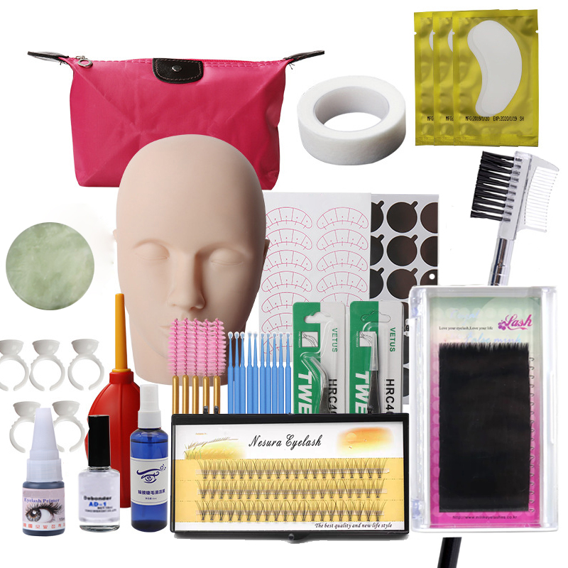 

Training Eyelashes kit mink lashes False Eyelash Extension Grafting Practice Curl Glue Tweezer Tools Set Bag For Eye Lash Graft