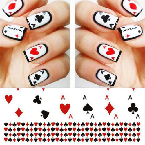 

Bedsheets, Nail, Poker, Water Transfer Stickers, Decals, Playing Cards, Nail Design A987, White