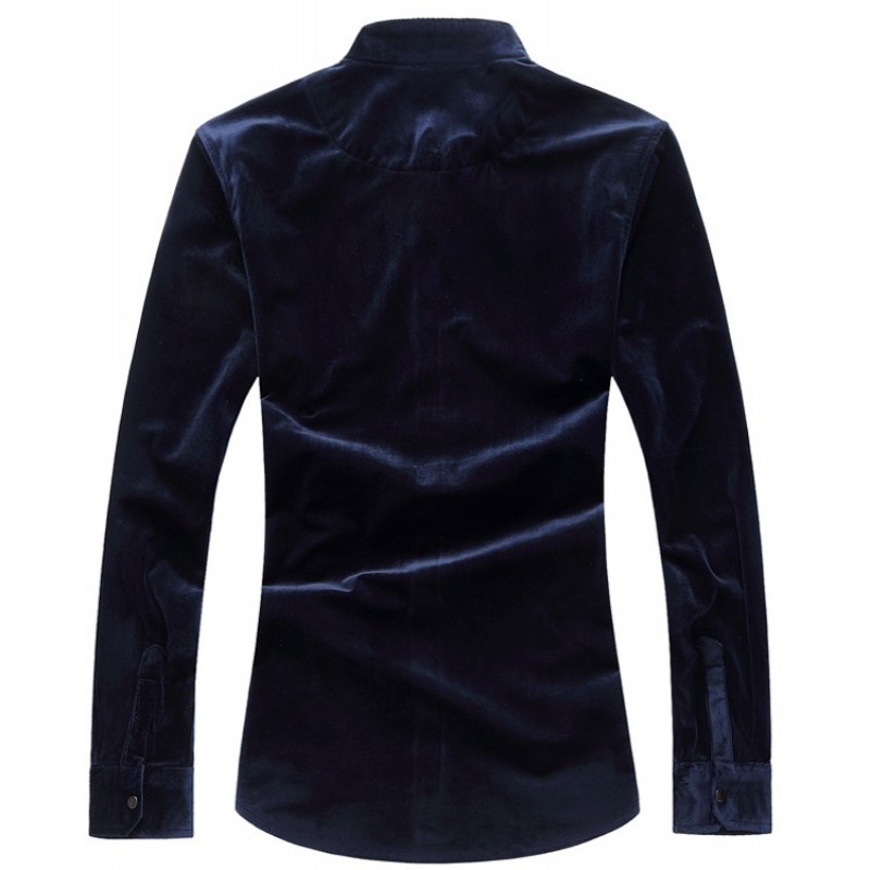 

Winter Mens Velet Casual Korean Slim Fit Stand Collar Business Shirts Long Sleeved Office Work Male Tops Large Size M-6XL, Black