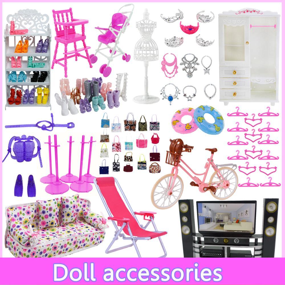 

Mix Cute Doll Furniture Pretend Hangers TV Sofa Shoes Rack for Barbie Dollhouse Accessories Girl Play Toy