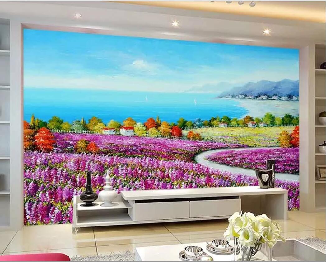 

3d room wallpaper custom photo mural Mediterranean seaside flower lavender TV background wall art canvas pictures wallpaper for walls 3 d, Non-woven fabric
