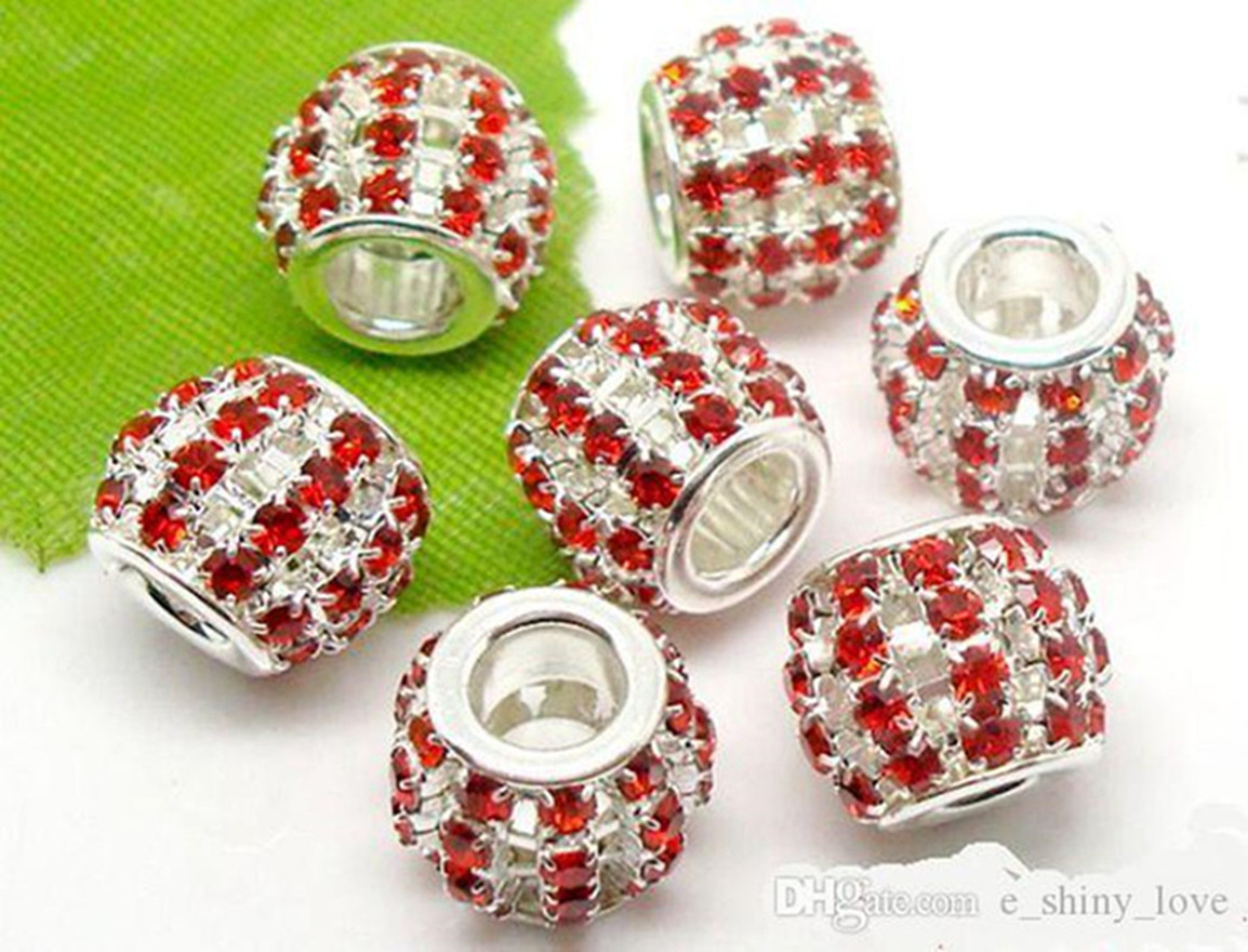 

50pcs/Lot Fashion Hollow Silver plated Red Rhinestone metal hole Beads for Jewelry Making DIY Beads for Bracelet Wholesale in Bulk Low Price, Black