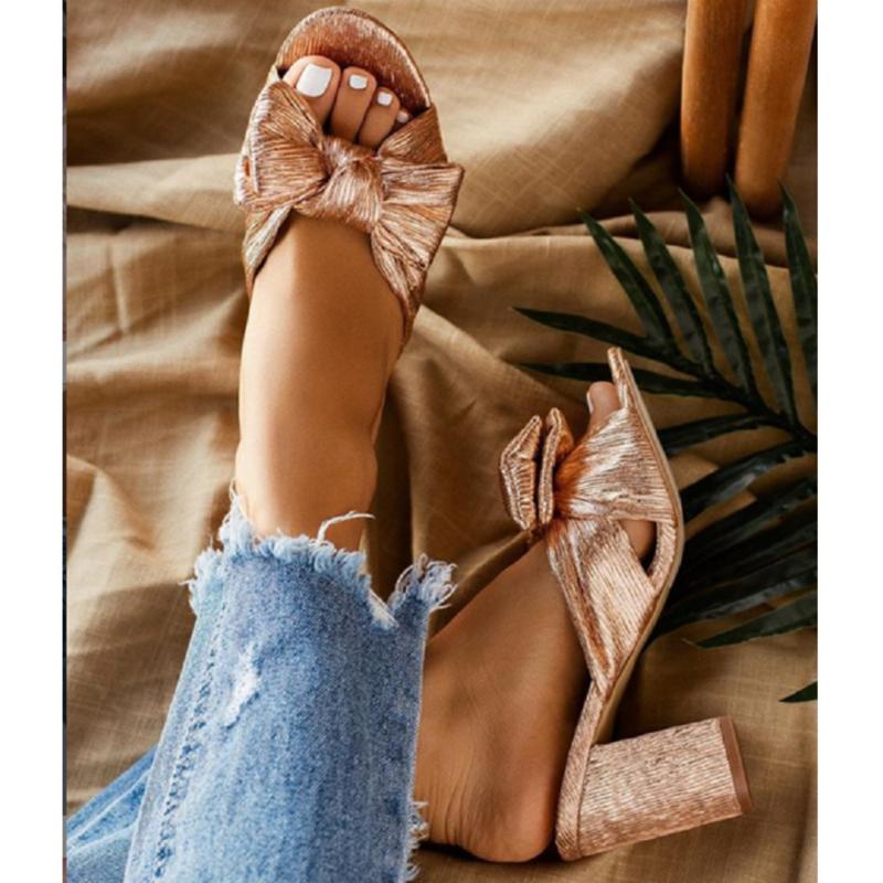 

Women Summer High Heels Mules Slippers Female Peep Toe Stiletto Heels Slippers Golden Shoes Plus Size 35-42, Champagne
