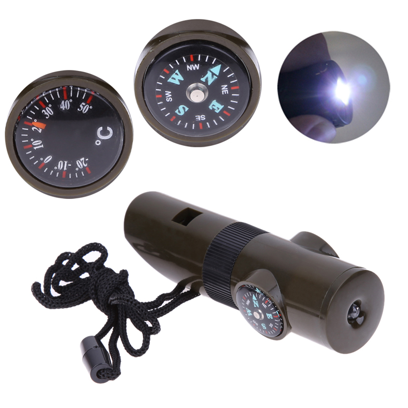 

7 in 1 outdoor multifunctional military survival kit magnifying glass whistle compass thermometer with led light ny100