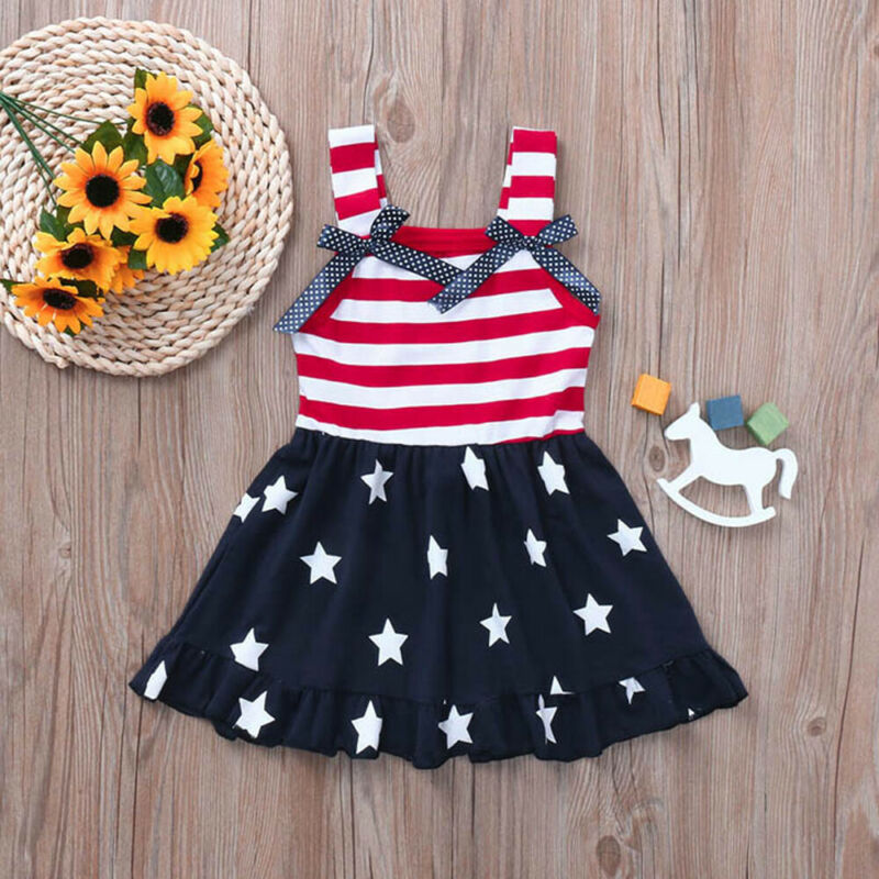

Toddler Baby Girl 2-6Y Dress American Flag Stars Striped Sleeveless Summer Sundress, As pic