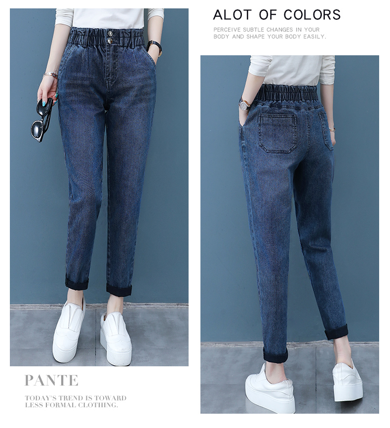 

Dark Blue The New Show ThinElastic Waist Straight Canister Joker Nine Points Leisure Trousers