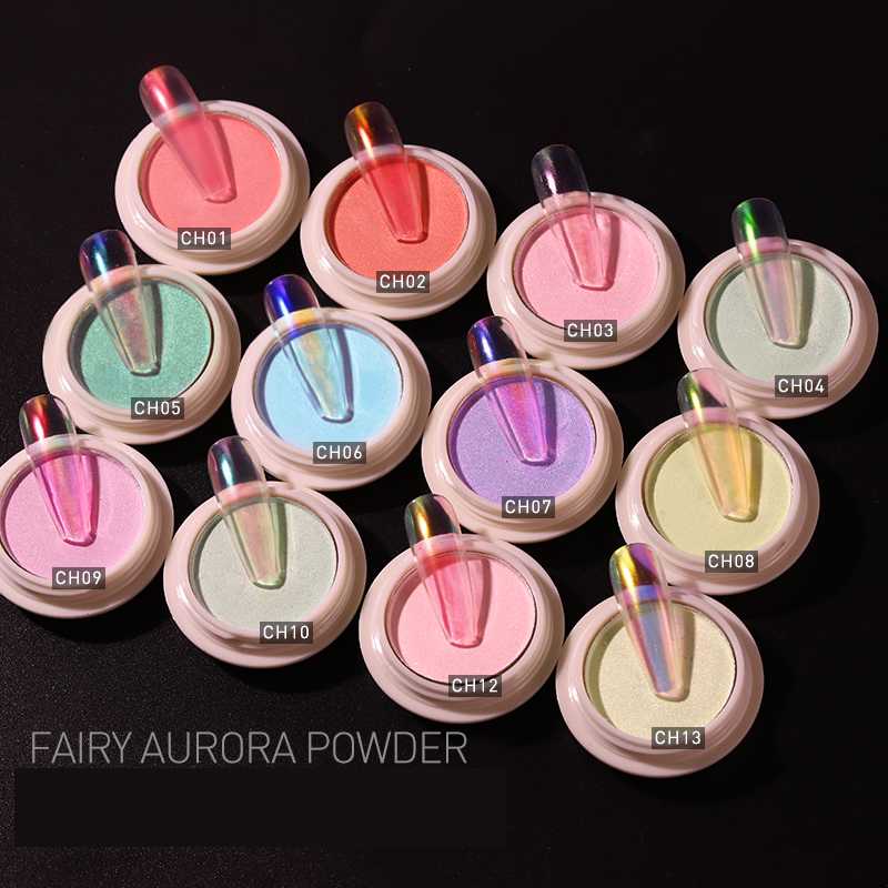 

Solid Powder Aurora Transparent Holo Nail Glitter Mirror Aurora Neon Powders Nail Art Chrome Pigment Dipping Powder Decoration