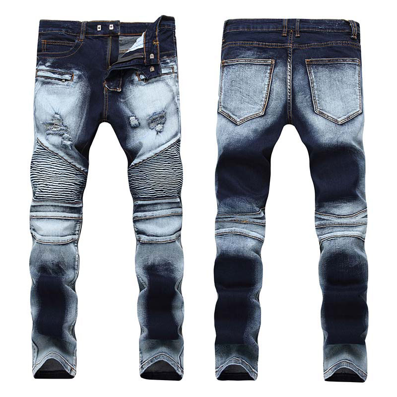 

New Mens Biker jeans Vintage jeans denim Knees Holes hiphop pants Washed high quality Free Shipping, T-1766