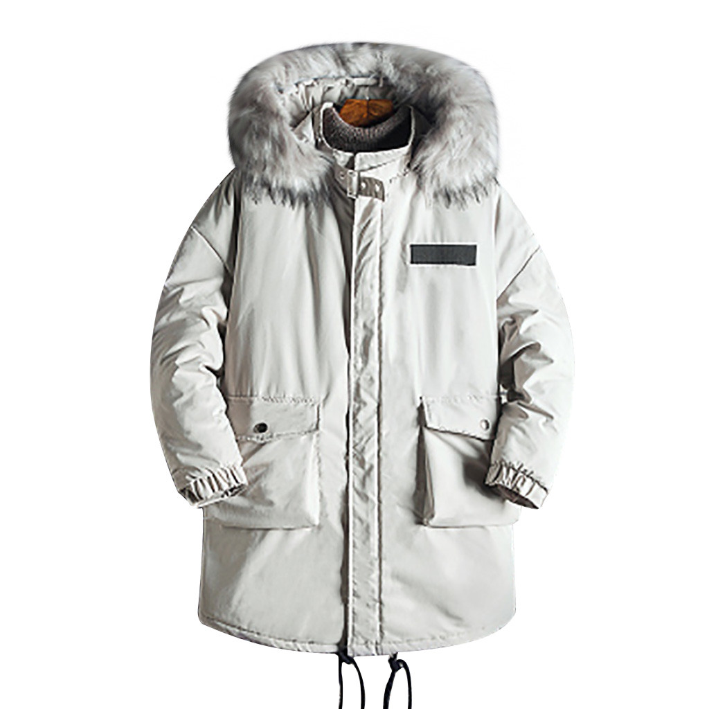 

Thicken Faux Fur Long Parka Coat For Men New Winter Casual Pure Color Hooded Warm Cotton Padded Jacket Parkas Pocket Men Outwear