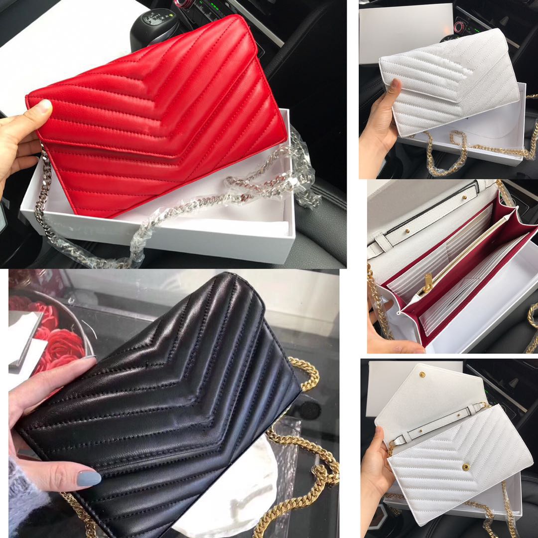 

Ladies Clutch Wallet Card Bag envelope bag genuine leather handbag Shoulder Bag Chain crossbody bags Letter design Free Shipping, Customize