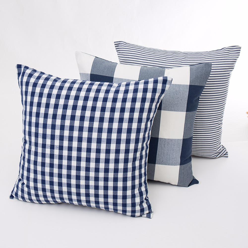 

Wedding Party Gift Cushion Cover Nordic Fashion Navy Blue Plaid Decor Office Home Car Sofa Pillow Case 45X45cm, Please choose to