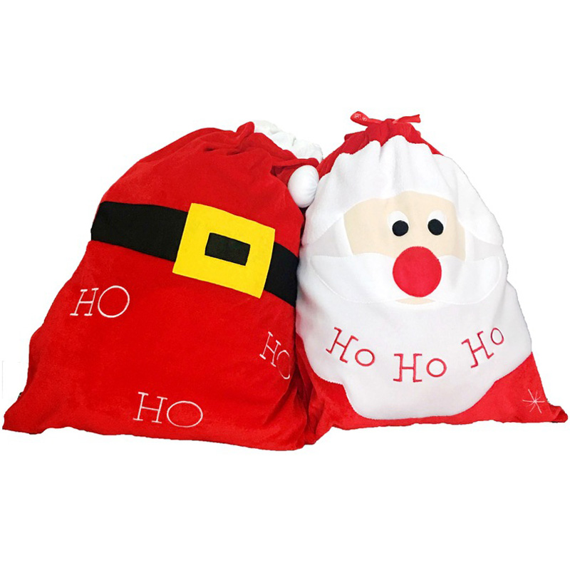 

10 pcs / lot Present Gift Holders Backpack Christmas Gift Bags Santa Claus Gold Velvet Embroidery Sack Large XMAS Bag Decor
