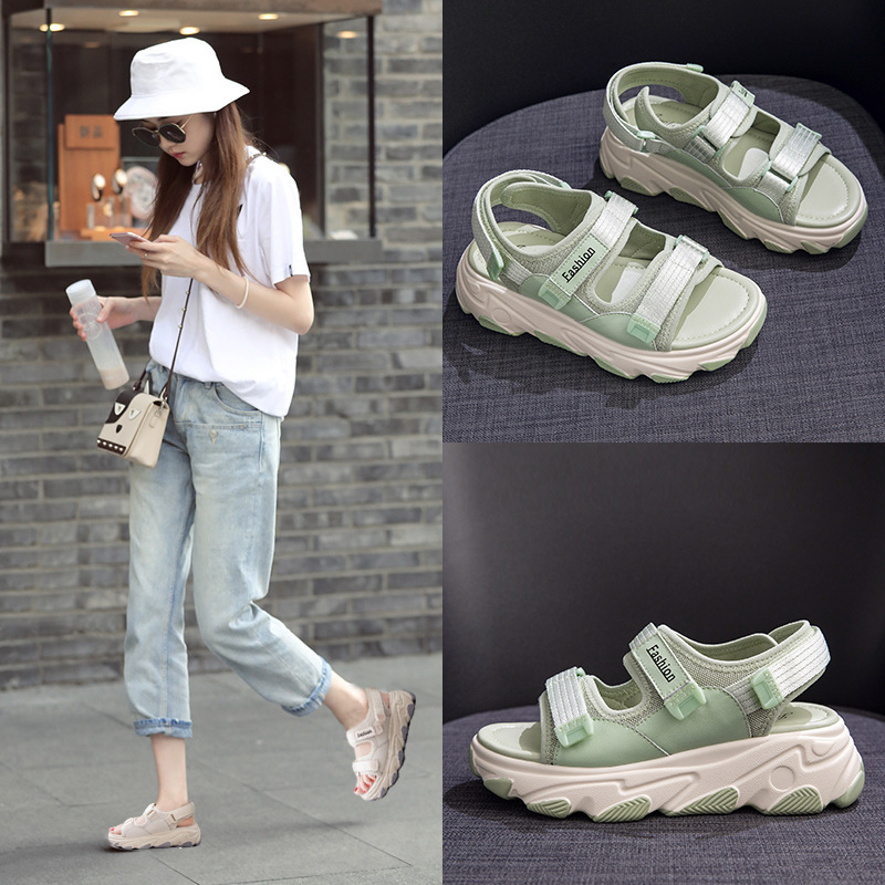 

Sandals 2020 flat bottom soft bottom women's sandals women's high-heeled casual shoes women's shoes, Green