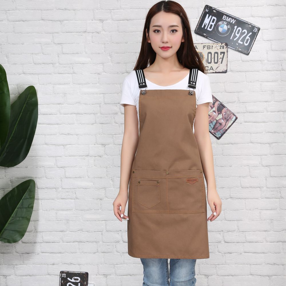 

Suspenders Kitchen Apron Cross Back Strap Canvas Adjustable Cooking Apron For Manicure Chef Waiter Barista Aprons 6 Color