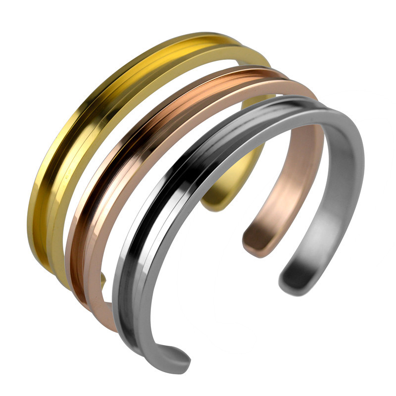 

Hair Tie Bracelet C Shape Open Bangles With Hair Tie Stainless Steel Brushed Edges for Women Bracelets Jewelry GGA2554, As pic