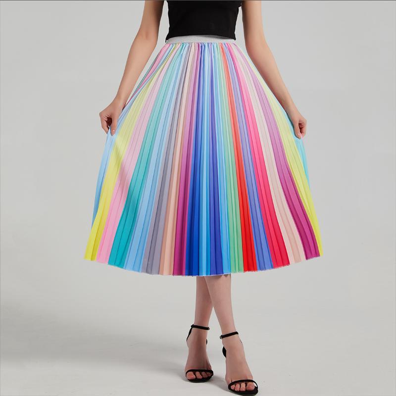 

Large Size Women' Pleated Skirt Summer Casual Midi Skirt with Lining Streetwear, Ls