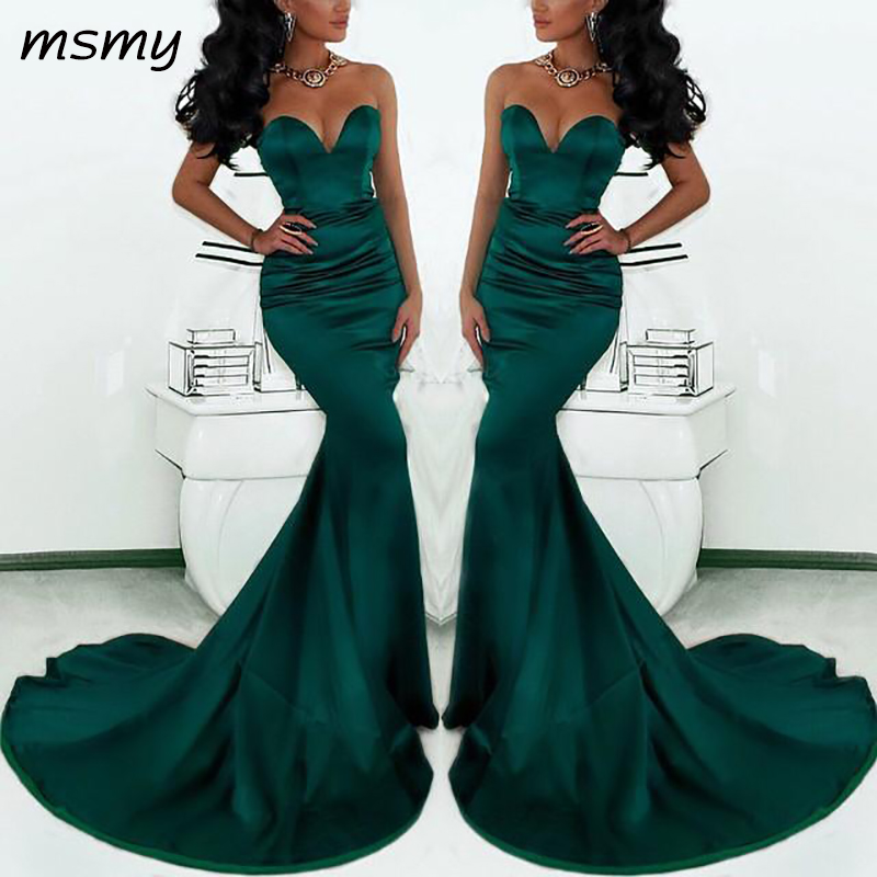 black satin fishtail dress