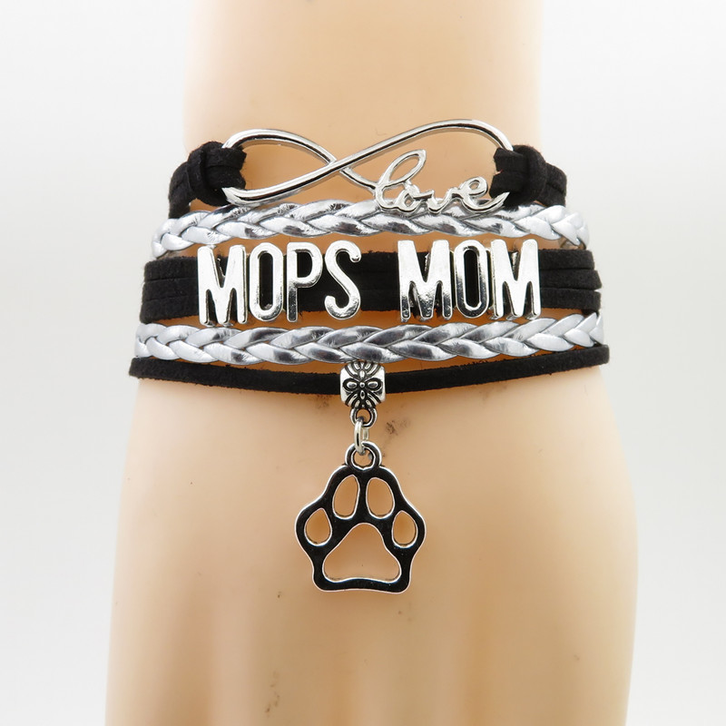 

Mops Mom Dog Bracelet Infinity Love Mops Mom Bracelet Dog Bear Claws Charm Leather Wrap Bracelets & Bangles