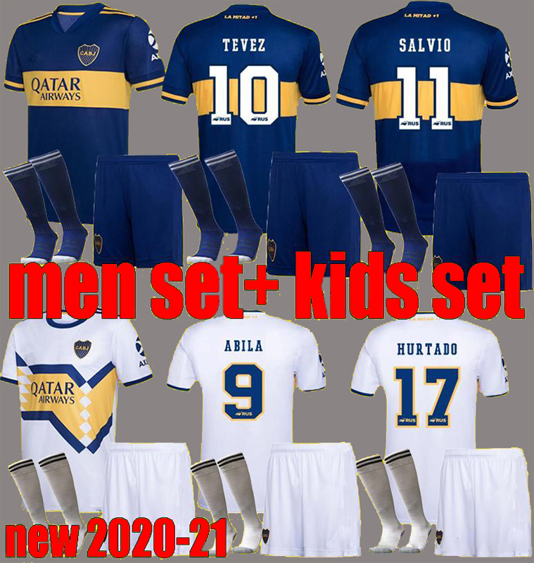 

20 21 Adult + kids Boca Juniors soccer Jerseys sets PAVON DE ROSSI 2020 2021 MARADONA TEVEZ men child football kits shirt Full uniform, Kids away