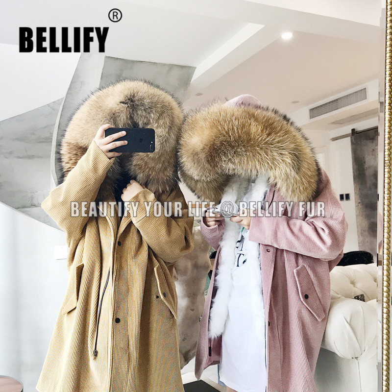 

Chapultepec corduroy overcoat female 2020 vlsivery large raccoon fur sheep star paragraph wool liner fur coat, White