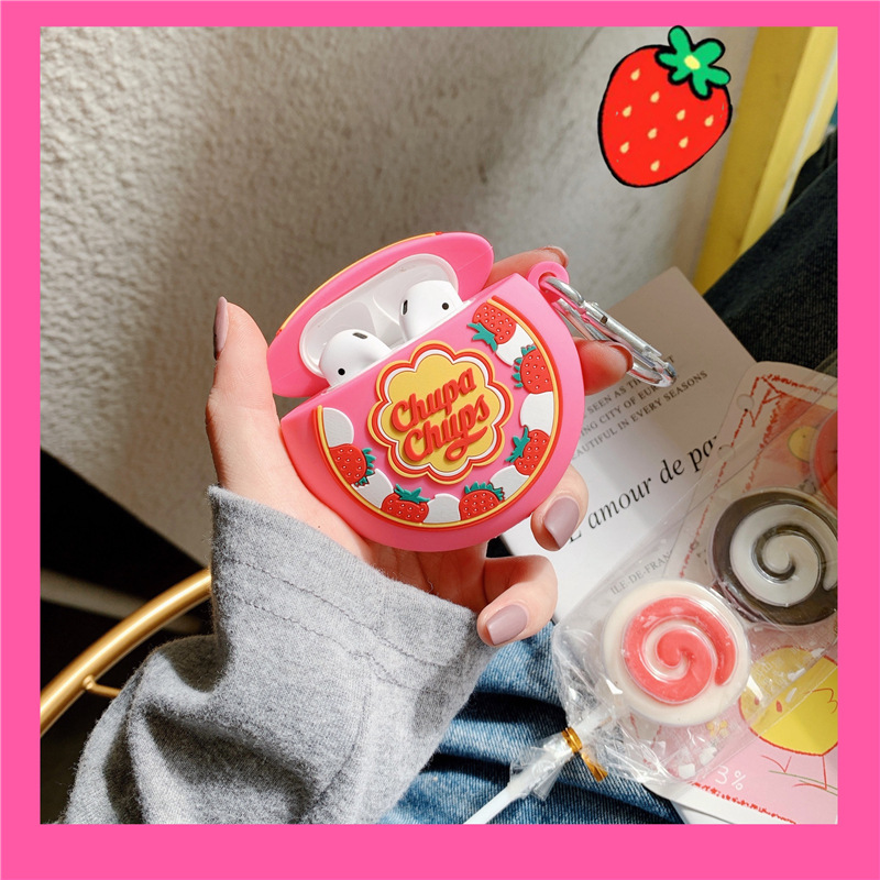 

3D Cute Strawberry Lollipop Cover For Airpods 1/2 Cover Wireless Bluetooth Earphone Silicone Case For Airpods Pro Funda with Keychain, A for airpods 1/2