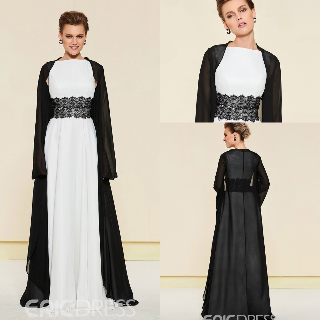 

Ericdress A Line Mother of The Bride Dresses With Jacket Jewel Sleeveless Wedding Guest Dress Lace Applique Sweep Train Evening Gown